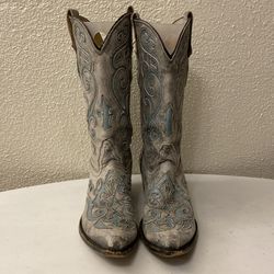 Tony lama gray turquoise cowboy boots ladies size 8