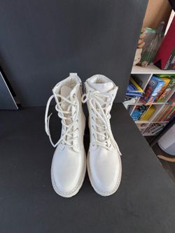 Calvin Klein White Combat Boots with Side Zipper