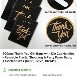 Bundle 3 Small Sizes Black Thank You Bags 