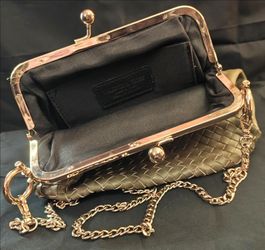 Valentina Fiore - Woven Leather - Clutch/Crossbody bag with a Gold Frame.