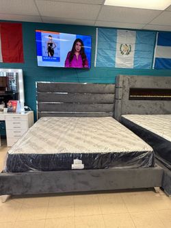King platform bed frame gray with mattress pillow top on sale for: