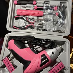 Cordless Electric Screwdriver, Power Screw Driver Set with Pink Compact Tool Kit