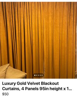 Luxury Gold Velvet Blackout Curtains, 4 Panels 95in height x 102in wide per panel