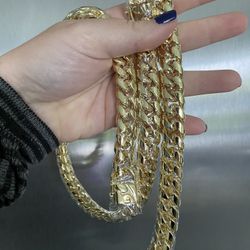 New 14k Yellow Gold Filled Cuban Link Chain And Bracelet Set 
