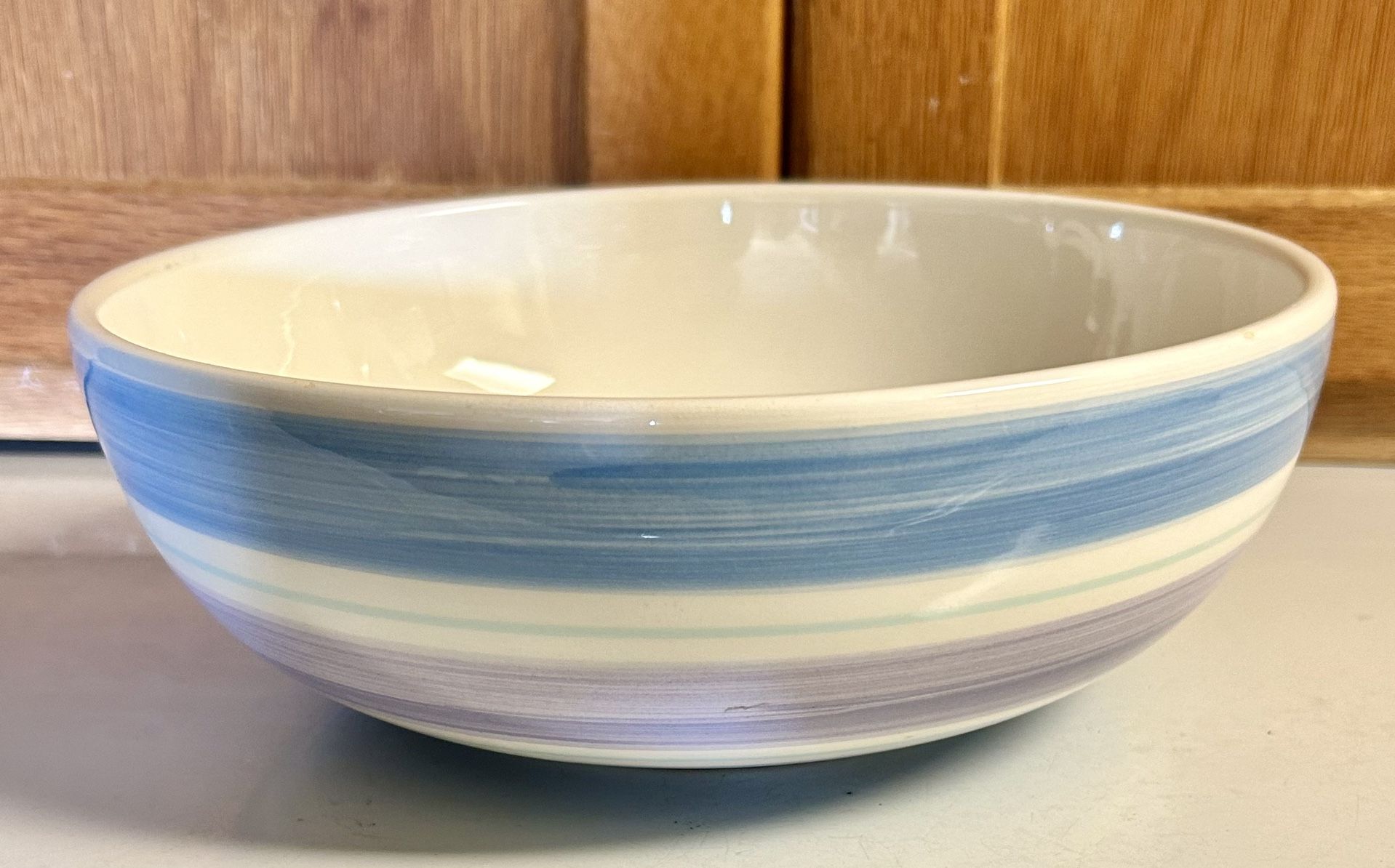 Furio Italy Stoneware Large Serving Bowl 10 Inch Blue Purple striped Border