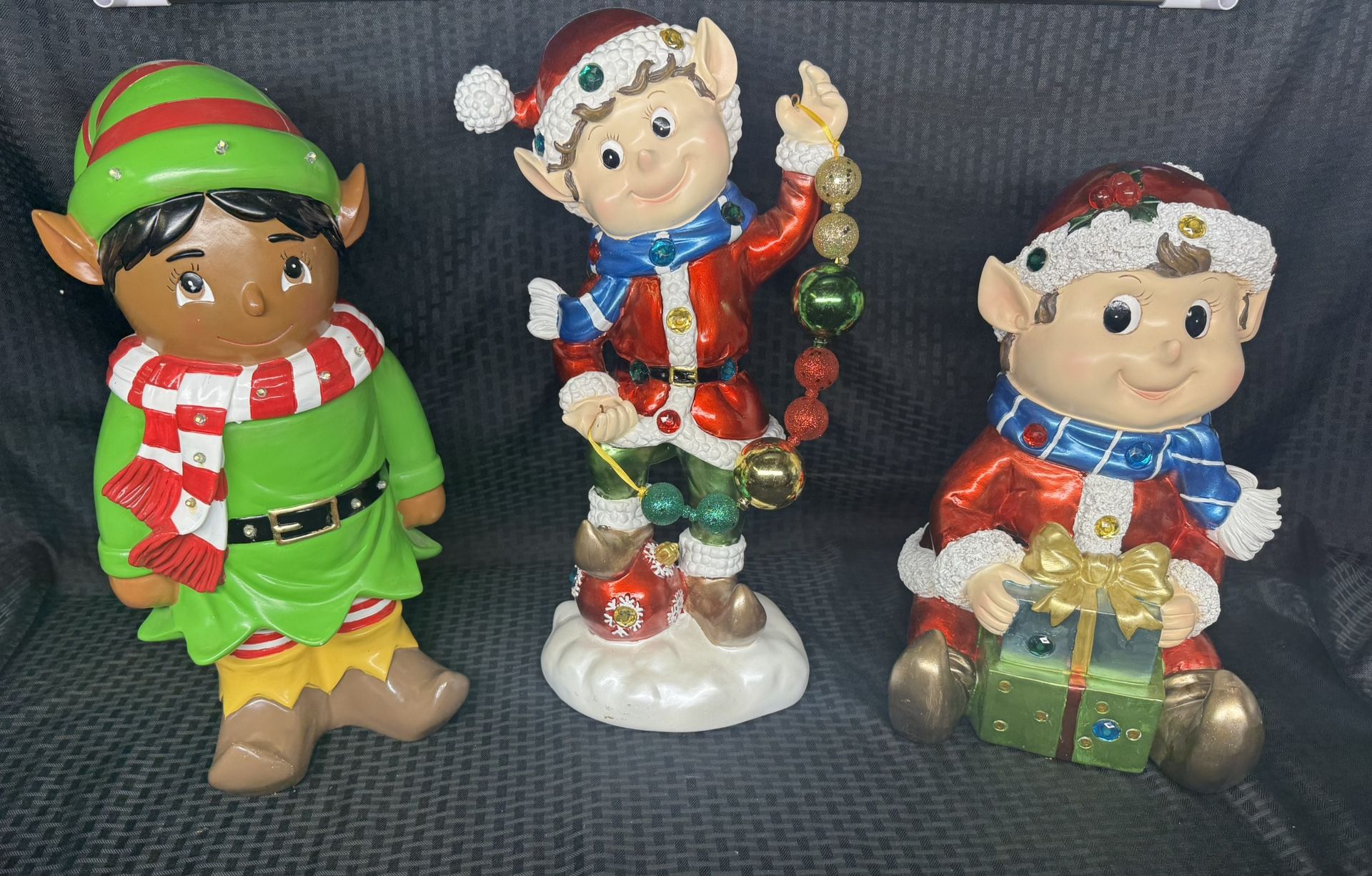 Christmas Kringle Express Resin Light-Up Elf Statues 