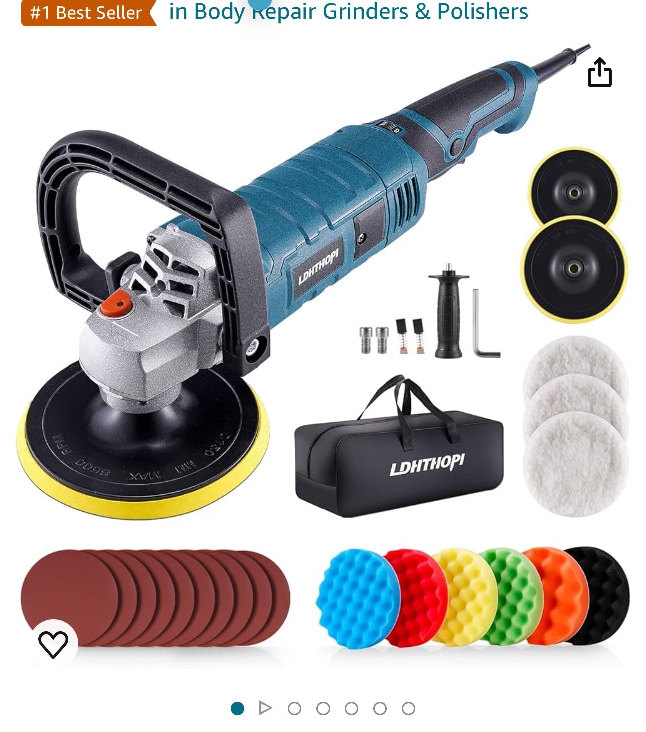 Buffer Polisher, 1600W 7 Inch/6 Inch Rotary Buffer Polisher Waxer, 7 Variable Speed 1000-3500 RPM, Detachable Handle for Car, Boat Sanding, Polishing,