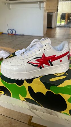 white and red bape stas size 8
