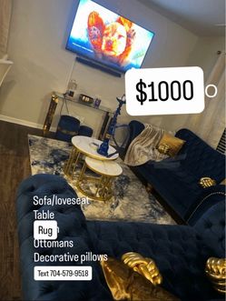 Navy Blue Tufted Sofa Loveseat Living Room Set