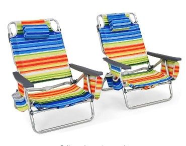 Goplus Backpack Beach Chairs, 2 Pcs Portable Camping Chairs with Cool Bag and Cup Holder, 5-Position Outdoor Reclining Chairs for Sunbathing, Fishing,