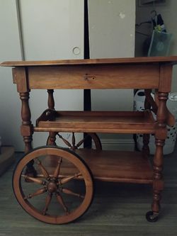 Vintage Wood Tea Cart - Rolling Bar / Coffee Station
