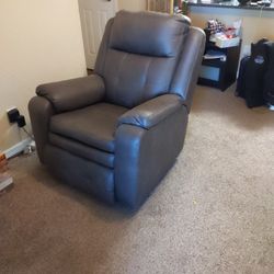 Gray Leather Recliner With Power Recline And Headrest