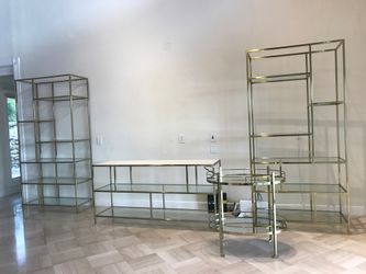 Living room metal shelves and table