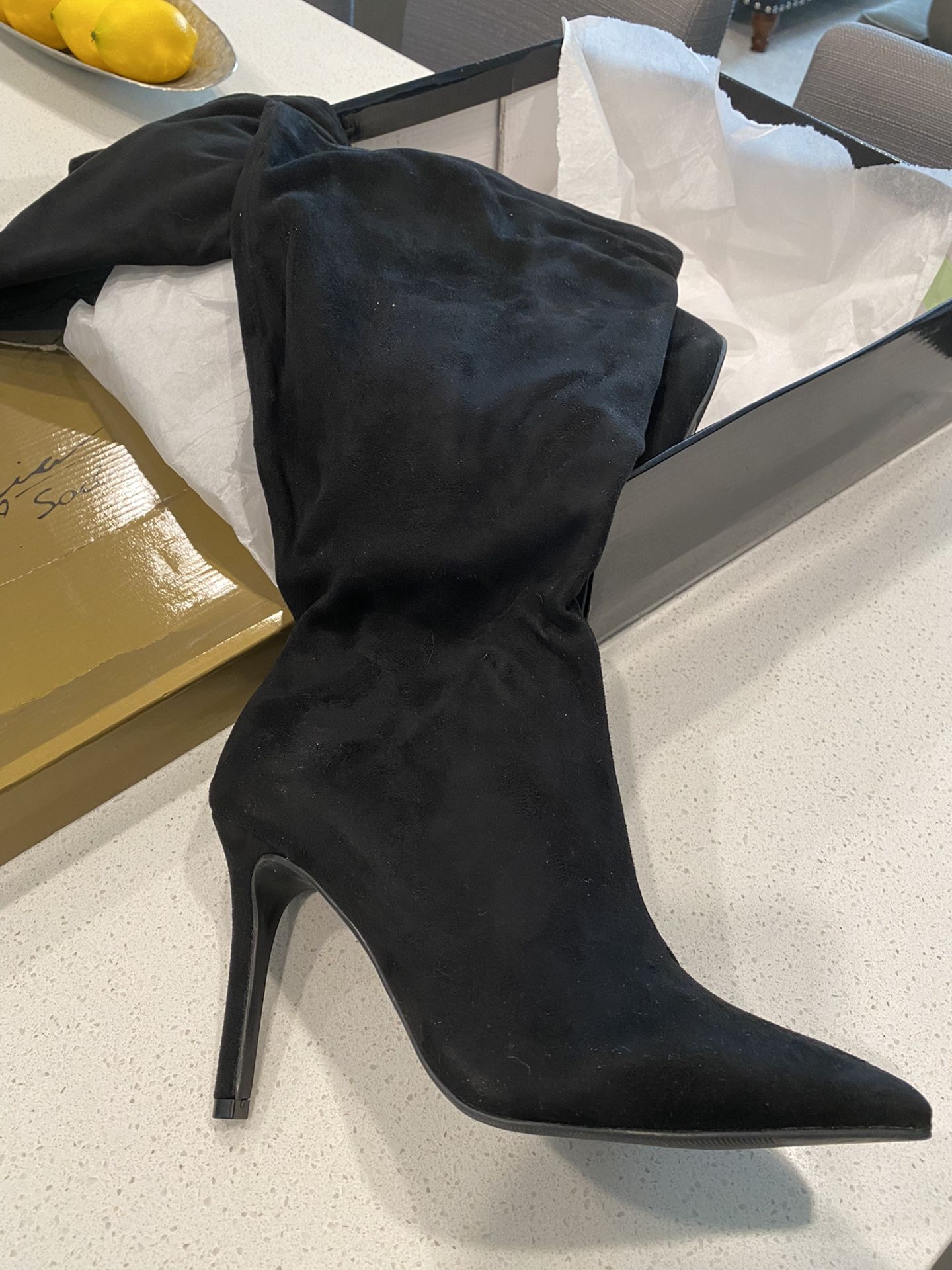 Thalia Sodi Black Suede Wide Calf Boots -  New
