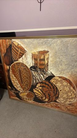 Large Framed Native American Basket Still Life Painting