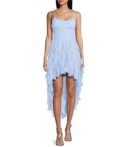 Glitter Mesh Tulle Corkscrew High-Low Dress