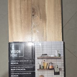 Vision Home Acacia Floating Shelves 1806336 Two Pieces 2 NWT
