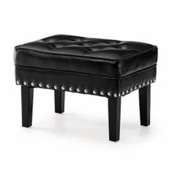 Modern Black Leatherette Button-Tufted Accent Stool Ottoman [1