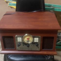 Victrola Nostalgic 6-in-1 Bluetooth Record Player & Multimedia Center with Built-in Speakers - 3-Speed Turntable, CD & Cassette Player, FM Radio 