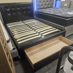 Brand New Black Faux Leather Full Size Platform Storage Bedframe