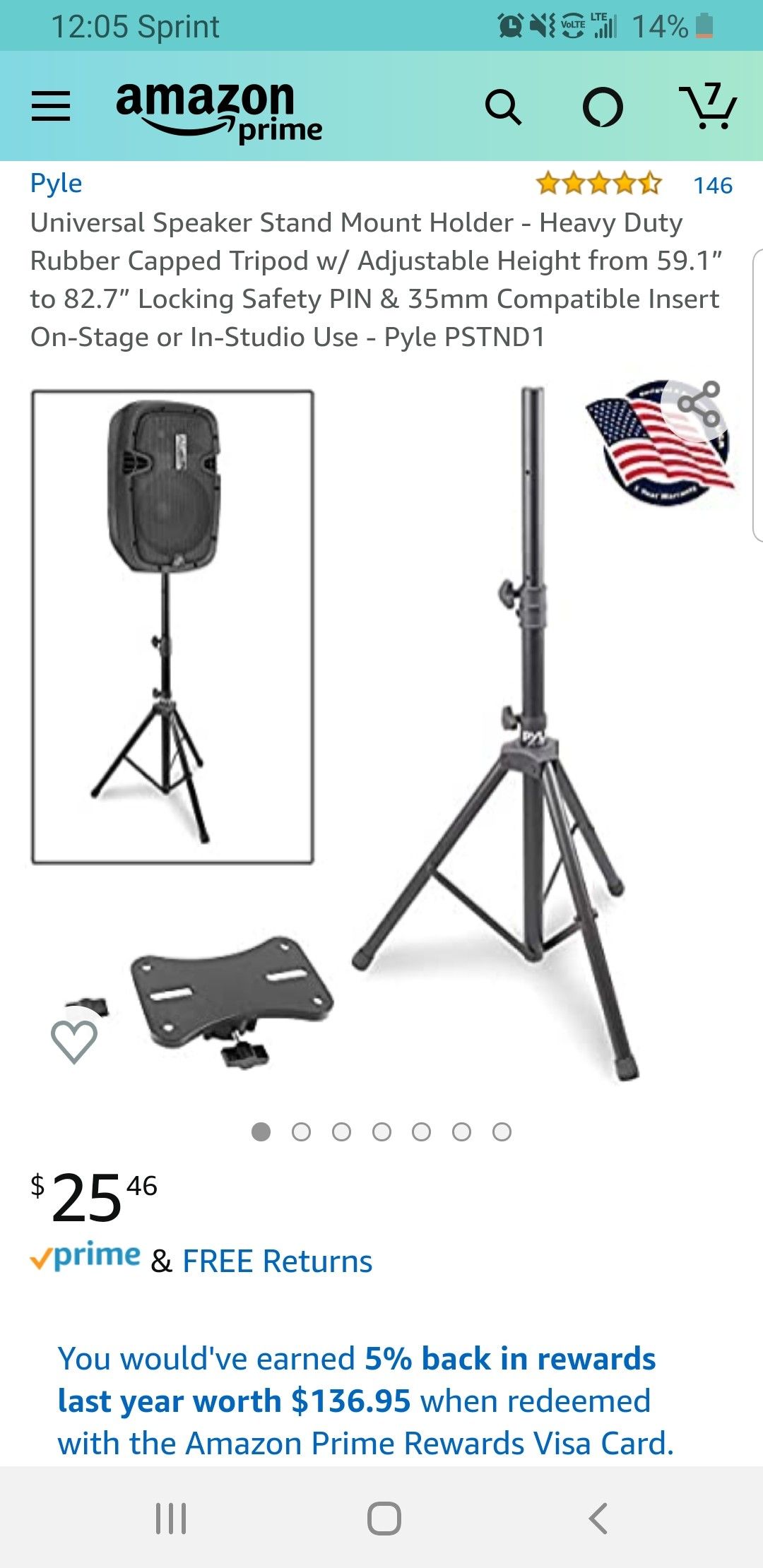 Universal Speaker Stand Mount Holder - Heavy Duty Rubber Capped Tripod w/ Adjustable Height from 59.1” to 82.7” TRIPOD ONLY