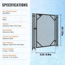 Pool Fence Gate, 4 x 2.5 Ft, Easy DIY Installation Inground Pool Gate, Pool Fence Gate Kit with Stainless Steel Latch, Removable Child & Pet Security 