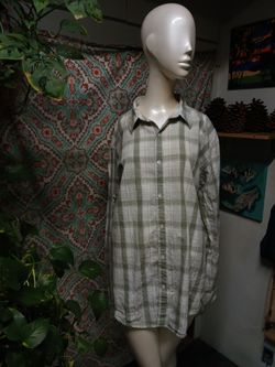 California Shirt Co. Light Green Cotton Plaid Button-Down Shirt, Size XL