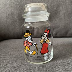 Vintage Disney Mickey And Minnie Glass Candy Jar