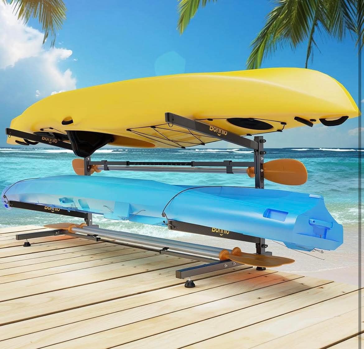 NEW IN BOX - Bonnlo Kayak Storage Rack, Adjustable Heavy Duty Kayak Rack for Kayaks Paddle Boards, Kayak Paddle Holder for Garage, Spacesaver, Gentle
