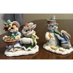 Christmas My Blushing Bunnies Lot Of 2 Enesco Excellent Used Condition 
