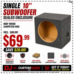 Single 10" Sealed Subwoofer Enclosure Carpeted MDF Wood Box Round Subs 🚨 Payment Options Available 🚨 No Credit Needed 🚨