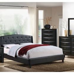 Brand New Black Or White Queen Bedframe + Dresser + Mirror + Nightstand 4PCs Bedroom Set