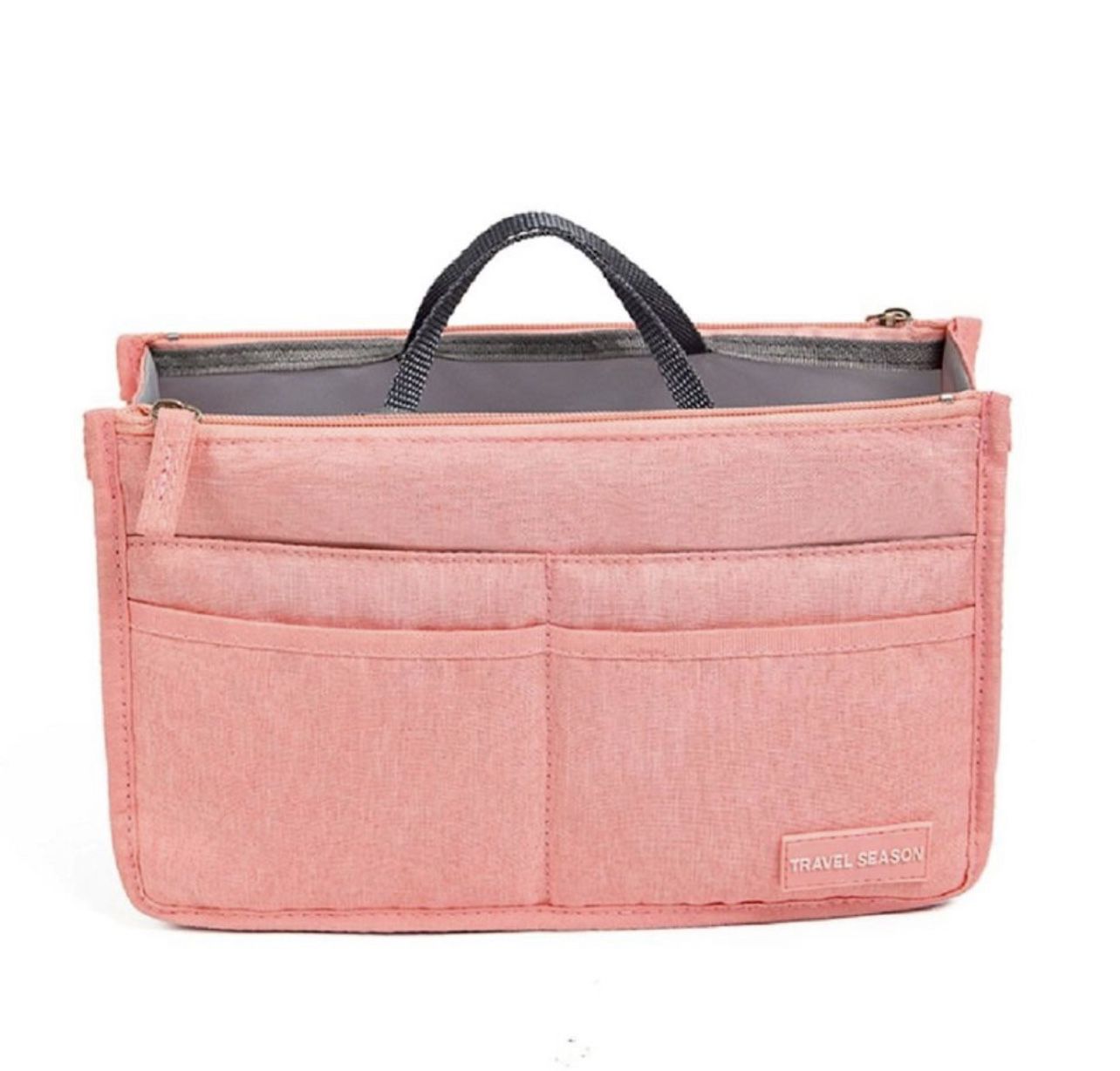 Women's Multi-Pocket Travel Handbag Organizer Insert with Zipper Handles Purse Liner Tidy Bag Pink