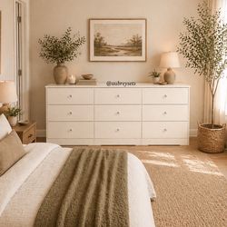 White 9 drawer dresser with rails