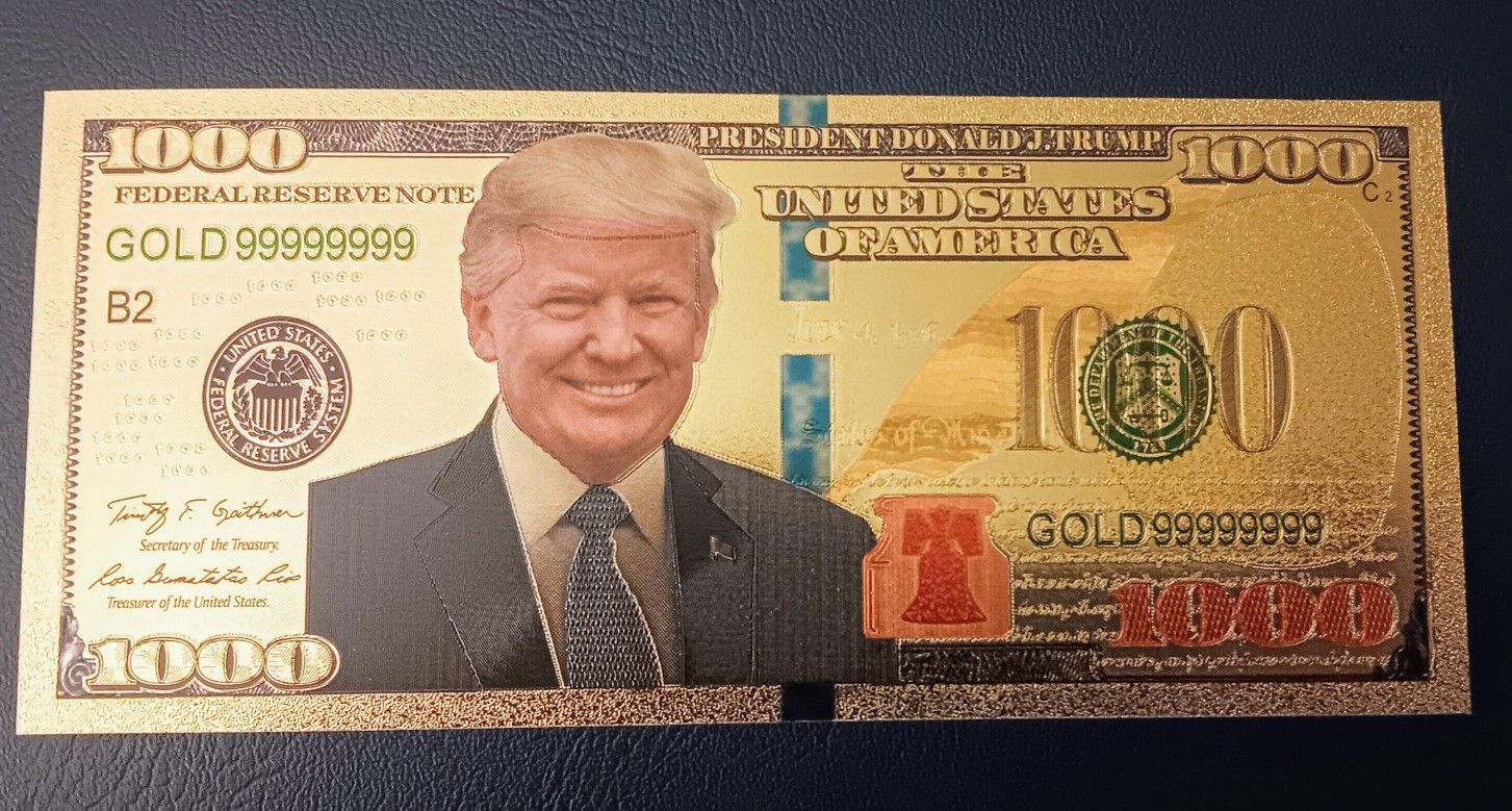 (1) President Donald Trump Colorized $1000 Dollar Bill Gold Foil Banknote