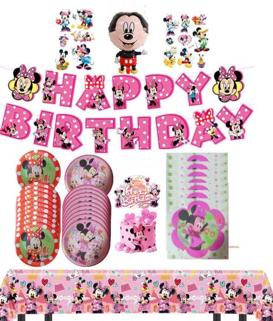 Minnie Birthday Party Supplies , Minnie Party Supplies, Serves 20 Guests With Banner, Table Cover, Plates, Tattoo Stickers, Balloons