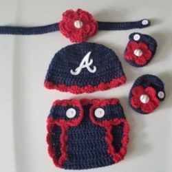 Crochet Baby Girl Atlanta Braves Baseball Inspired Outfit Photo Prop 