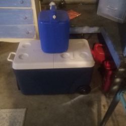 Cooler On Wheels With Camping Jug