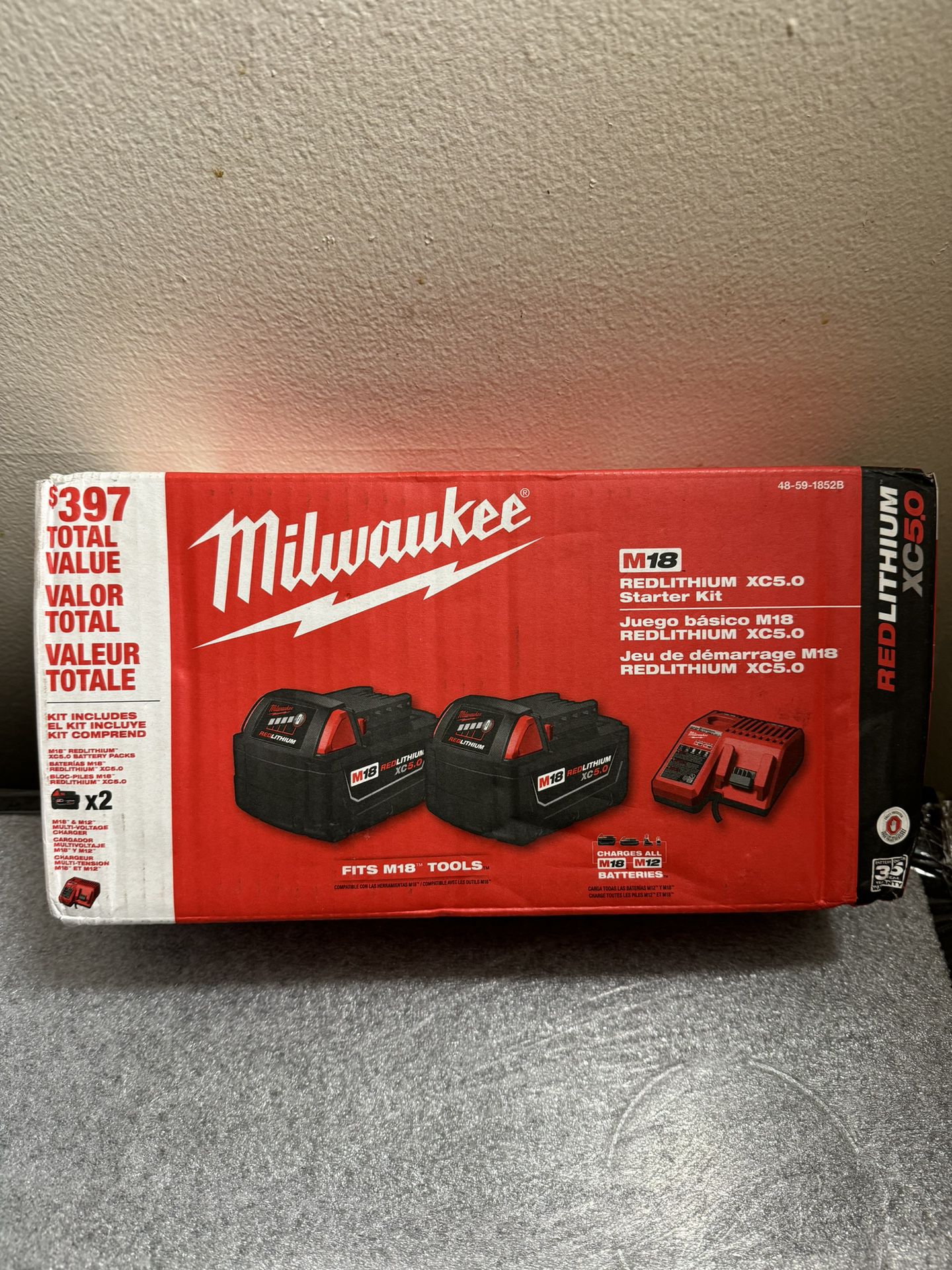 New Milwaukee M18 Starter Kit Red Lithium XC 5 hr Batteries