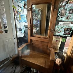 Antique Solid Wood Hall Tree With Storage