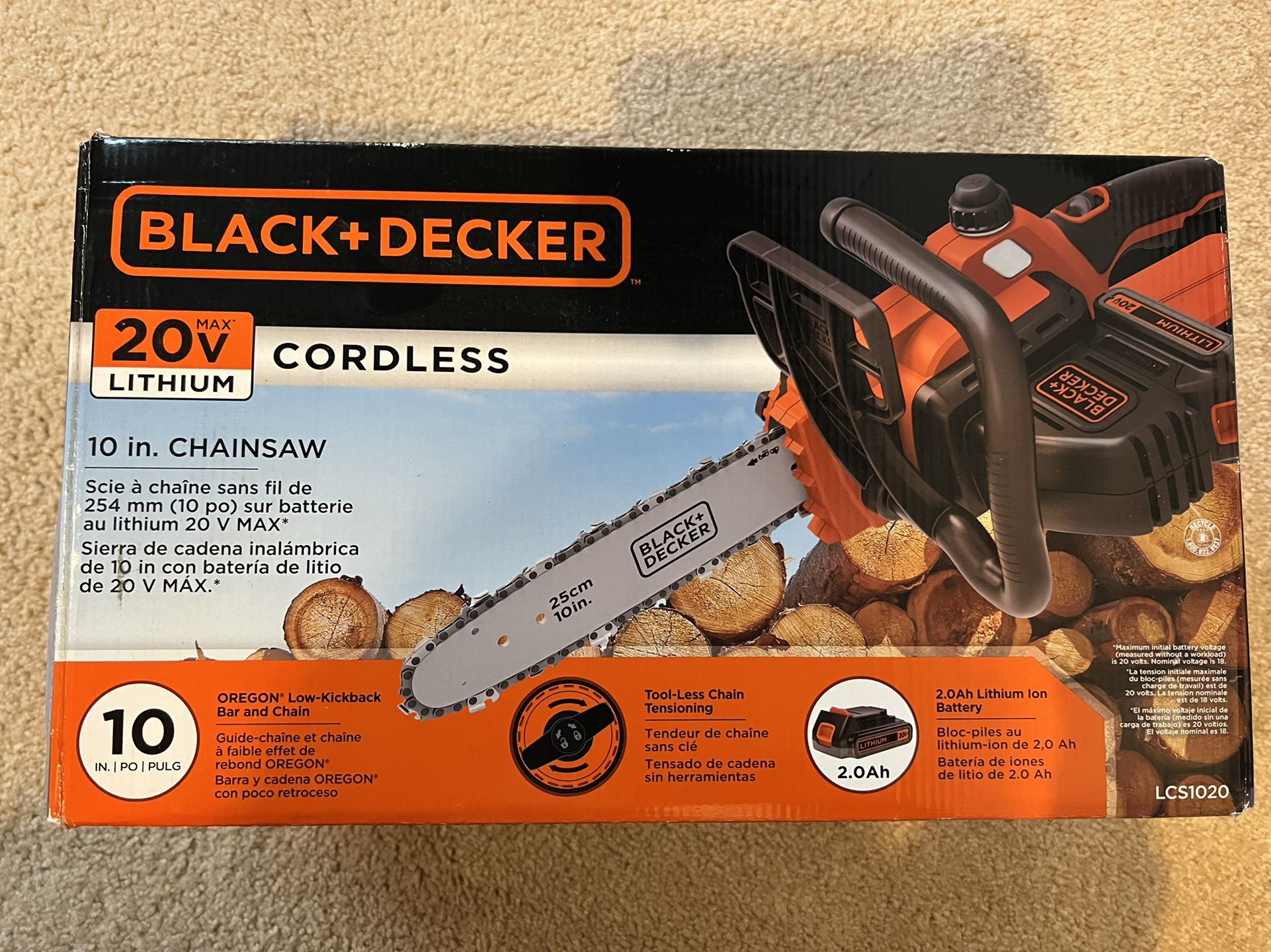 Black And Decker 10 inch Chainsaw With Battery 