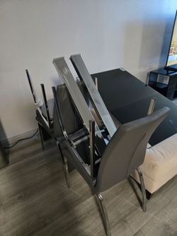 Black Glass Dining Table with Chairs