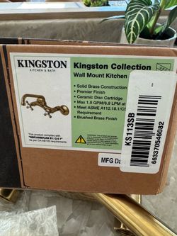 Kingston Heirloom KS113SB - Essex Two-Handle 2-Hole Wall Mount Bridge Kitchen Faucet, Brushed Brass