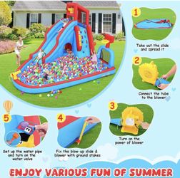 AKEYDIY Bounce House Water Slide for Kids 3-12 - Outdoor/Indoor Inflatable Water Slide with Slides Backyard, Dump Bucket, Climbing Wall, Splash Pool &