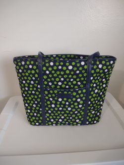 Vera Bradley Navy Green Polka Dot Tote Bag