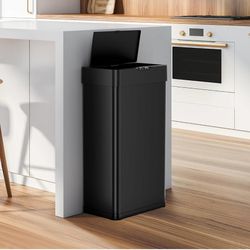 Sensor Trash Can, Touchless Motion Sensor Trash Bin, Smart Automatic Garbage Can with Soft-Close Lid, Bag Retainer Ring and Display Light,for Kitchen,