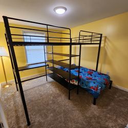 Full Size And Twin Bunk Bed With Desk And Shelves