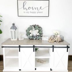 Custom TV Stand Cabinet Entertainment Center TV Lift Modern Rustic Farm House Barn Doors Console Handmade Restorations hardware Insp. Bookshelves 