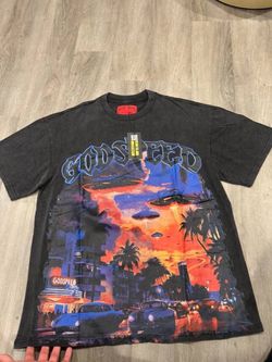 NEW Mens Godspeed Urban UFO print Tee Washed Short sleeved T-shirt