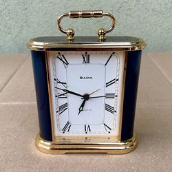 Vintage Bulova Brass Accented Quartz Travel Alarm Clock